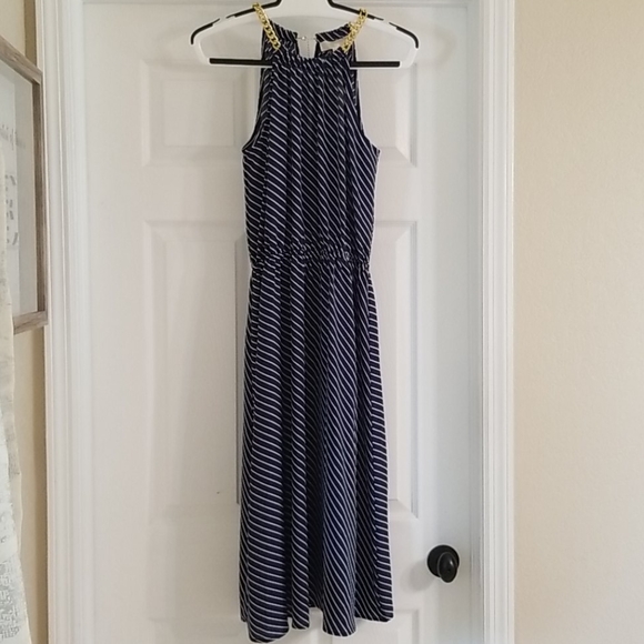 Michael Kors Chain Halter Striped Dress Large - Picture 2 of 11